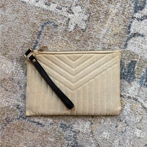 a new day Quilted Beige Clutch with Black Wristlet
